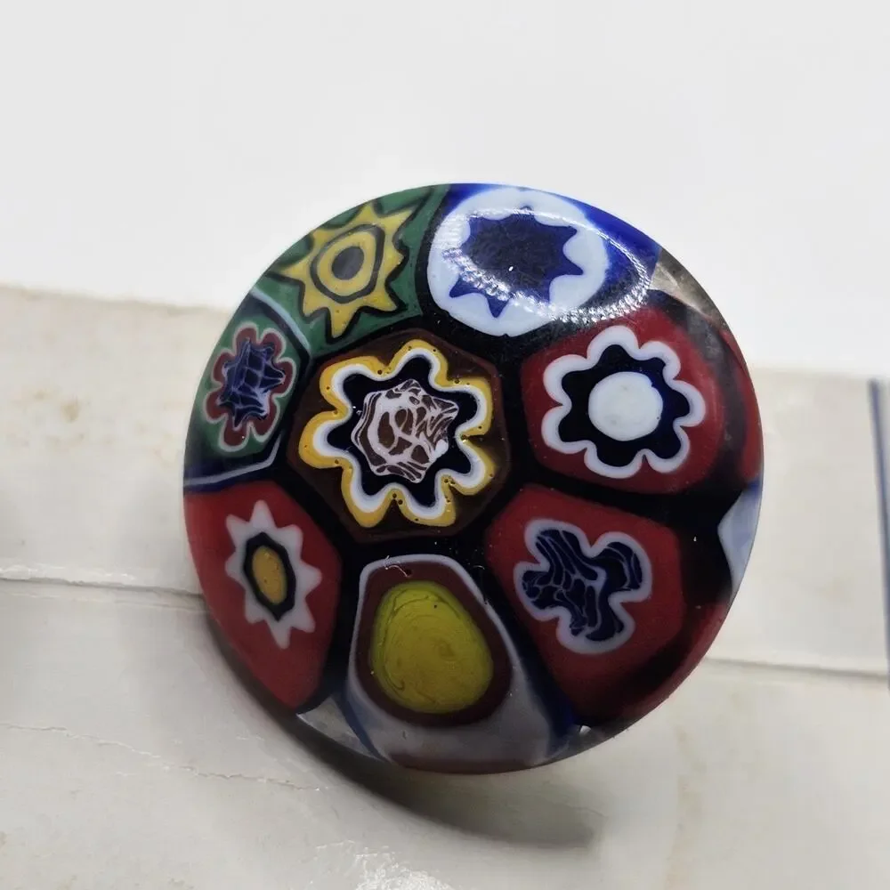 Vintage Murano Glass Color Splash Domed Millefiori Cufflinks New on Card